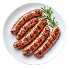 Breakfast sausage links served on a plate isolated on transparent background.