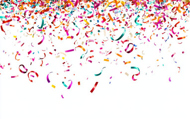 Fototapeta premium PNG Colorful confetti and ribbons falling background illustration celebration.