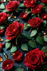 Luxury Red Roses on the black background