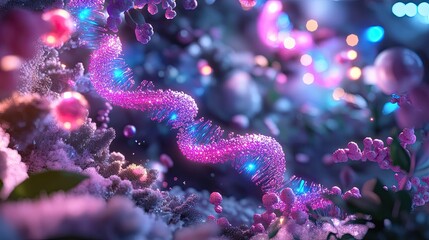Colorful Abstract Representation of DNA Helix with Vibrant Lights