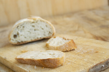 loaf of bread with slices in close-up