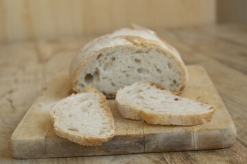 loaf of bread with slices in close-up