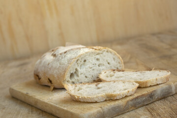 loaf of bread with slices in close-up