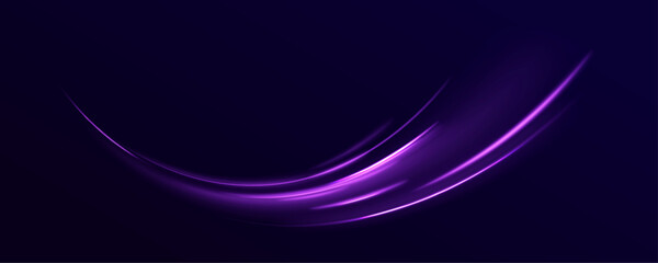 Rotating dynamic neon circle. Colored shiny sparks of spiral wave. Lines in the shape of a comet against a dark background. The effect of energy and speed. Vector.	