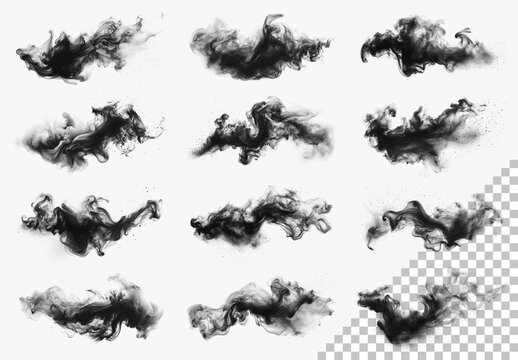 12 Black Smoke Brushes On Transparent Background