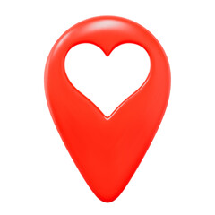 3D love pin icon red color. Map location pointer with love symbol inside.  Stock vector illustration on isolated background.	