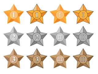 Star set. Golden, silver and bronze star with numbers.
