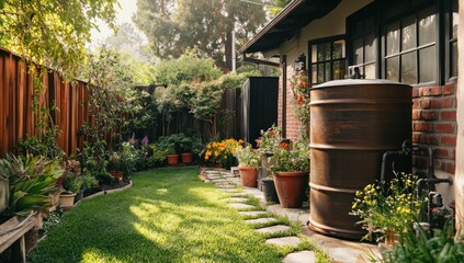 Naklejka premium Serene Backyard Oasis: A Picturesque Garden Retreat