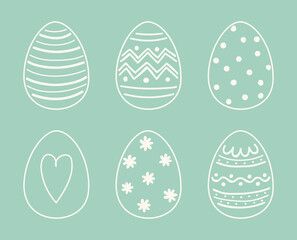 Colourful hand drawn Easter eggs set. Icons in cartoon style. Doodle. Vector illustration
