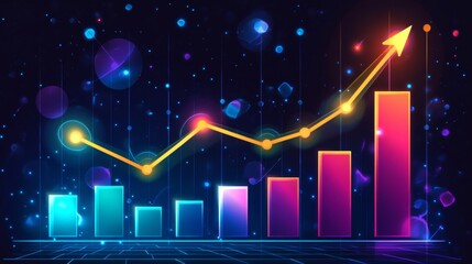 Abstract Data Visualization with Bar and Line Charts on a Dark Backdrop, Vibrant Colors