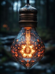 Glowing Flower Light Bulb with Intricate Patterns and Warm Orange Light