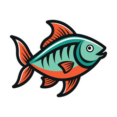 Isolated blue vector fish illustration, a cartoon aquatic animal