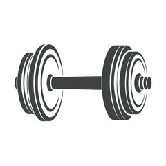 Dumbbell Vector Icon in Black Silhouette Style.