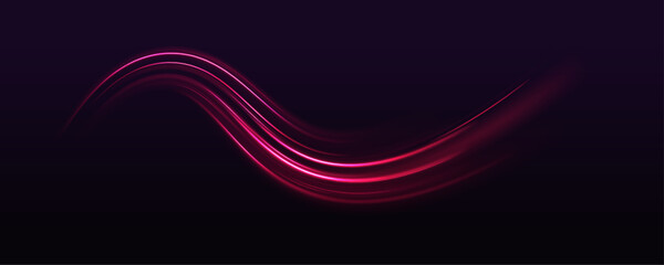 Neon swirls in a big set abstract technology background with red neon light Dynamic motion stripes luminous fiery trails. Vector illustration for modern visuals.	