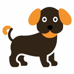 Cute Brown Dog Illustration With Orange Accents In Simple Vector Style On White Background
