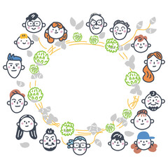 クローバーの輪と日本人と外国人　外国人シリーズ　ストックイラスト素材
