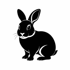 Elegant Black Rabbit Illustration Sitting Isolated On White Background A Versatile Graphic Resource For Easter And Wildlife Projects