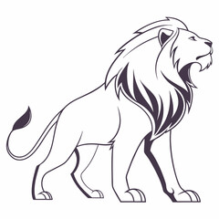 Graphic Vector Illustration Of A Majestic Lion With Bold Outlines Standing Proudly In Side Profile Simple Line Art