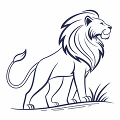 Lion Illustration Standing Proudly In Grass With Strong Outline And Elegant Design Style On White Background