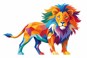 Geometric Lion Illustration In Vibrant Colors Isolated On White Background Artistic And Modern Style Depicting The King Of The Jungle