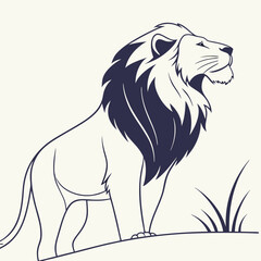 Majestic Lion Standing Tall Elegant Linear Illustration Of Powerful Feline Silhouette With Intricate Details And Minimalist Style For Decoration
