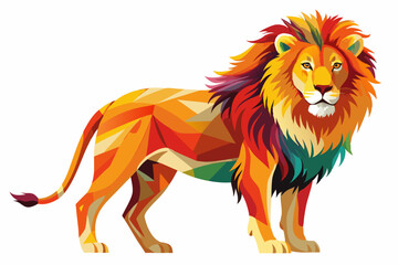 Geometric Lion Illustration Bold Color Palette Unique Design Isolated On White Majestic Feline Artwork Wild Animal Graphics Abstract Art Detailed Vector Graphics