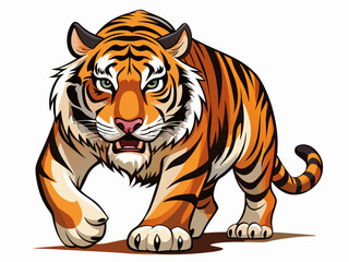 Majestic Tiger Cartoon Illustration Showing Power And Strength In A Bold Design With Sharp Details And Orange Fur