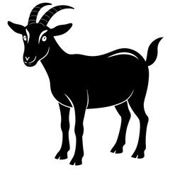 Simple Illustration Of A Goat Silhouette With Horns Standing On A White Background