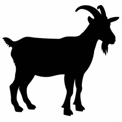 Silhouette Illustration Of Standing Goat Animal With Horns And Beard Isolated On A White Background Simple Minimalist Design