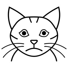 Simple Sad Cat Illustration In Black Outline Style With Whiskers And Triangular Nose Depicting Emotions For Childrens Books