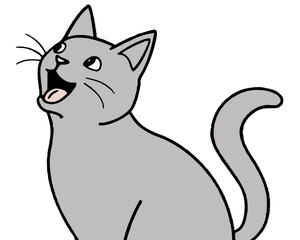 Gray Cat Looking Up Adorable Cartoon Character Isolated On White Background Illustration Drawing Style Simple Bold Outline