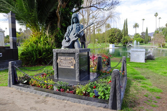 Los Angeles, California &ndash; February 27, 2025: Grave of Johnny Ramone (born John Cummings) at Hollywood Forever Cemetery, located at 6000 Santa Monica Blvd 