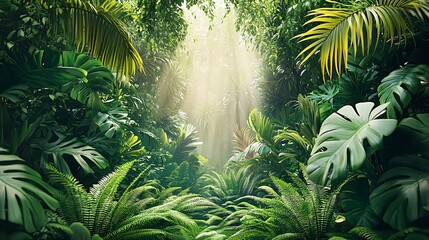 Lush Jungle Path Sunlight Tropical Forest Background