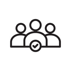 Three people with a checkmark symbolizing team success or approval Editable Vector Illustration isolated on a white background