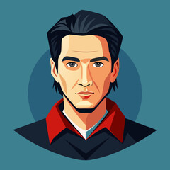 Low Poly Portrait Of A Man With Dark Hair Against Teal Background Minimalist Flat Graphic Design Vector Illustration For Digital Use
