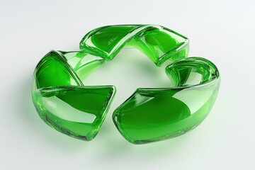 Fototapeta premium 3D green recycling symbol on white background, glossy finish for sustainability concept