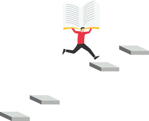 Knowledge reduces risks and obstacles. businessman with a book jumping over the gap stock illustration

