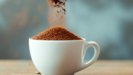 Instant coffee granules filling a white cup - Powered by Adobe