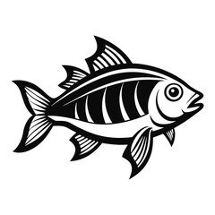 Fototapeta premium Cartoon vector fish swimming in the blue aquatic sea