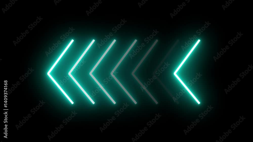 Poster glowing neon arrows fade in and fade out motion animation graphic, right to left arrows blinking in 