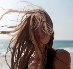 Beach Portrait in Crayons