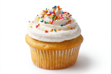 Cupcake with sprinkles isolated on white background