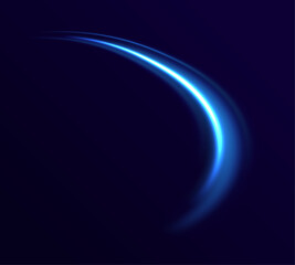 A bright blue curve streaks across the image like a bolt of light. The neon line adds a sense of dynamic motion and speed. It captures the essence of futuristic design. 