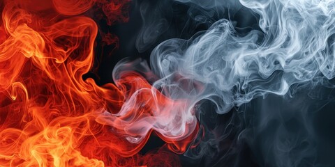 Fototapeta premium A dramatic blend of red and white smoke swirling against a dark background.