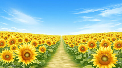 Fototapeta premium Delightful summer border featuring a vibrant sunflower field under a clear blue sky