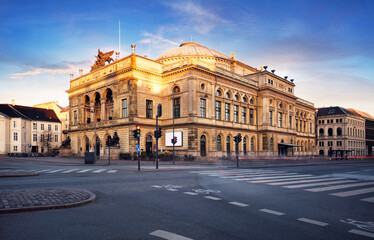 Fototapeta premium Copenhagen theater at sunset in Kongens Nytorv, The Royal Playhouse and The Old Stage