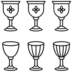 Simple Black Line Art Goblet Icon Set for Drinkware and Celebration Designs