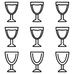 Simple Black Line Art Goblet Icon Set for Drinkware and Celebration Designs
