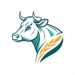 Cow Head with Organic Leaf Elements – Agriculture and Farm Logo Design
