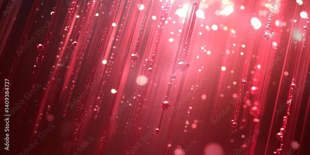 Wall mural abstract background with falling particles and glowing lines digital pink rain effect